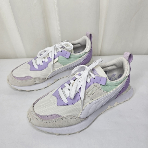 Puma Rider FV Lilac Purple Leather Trim Sneaker Size 8 White Mint - Picture 5 of 14